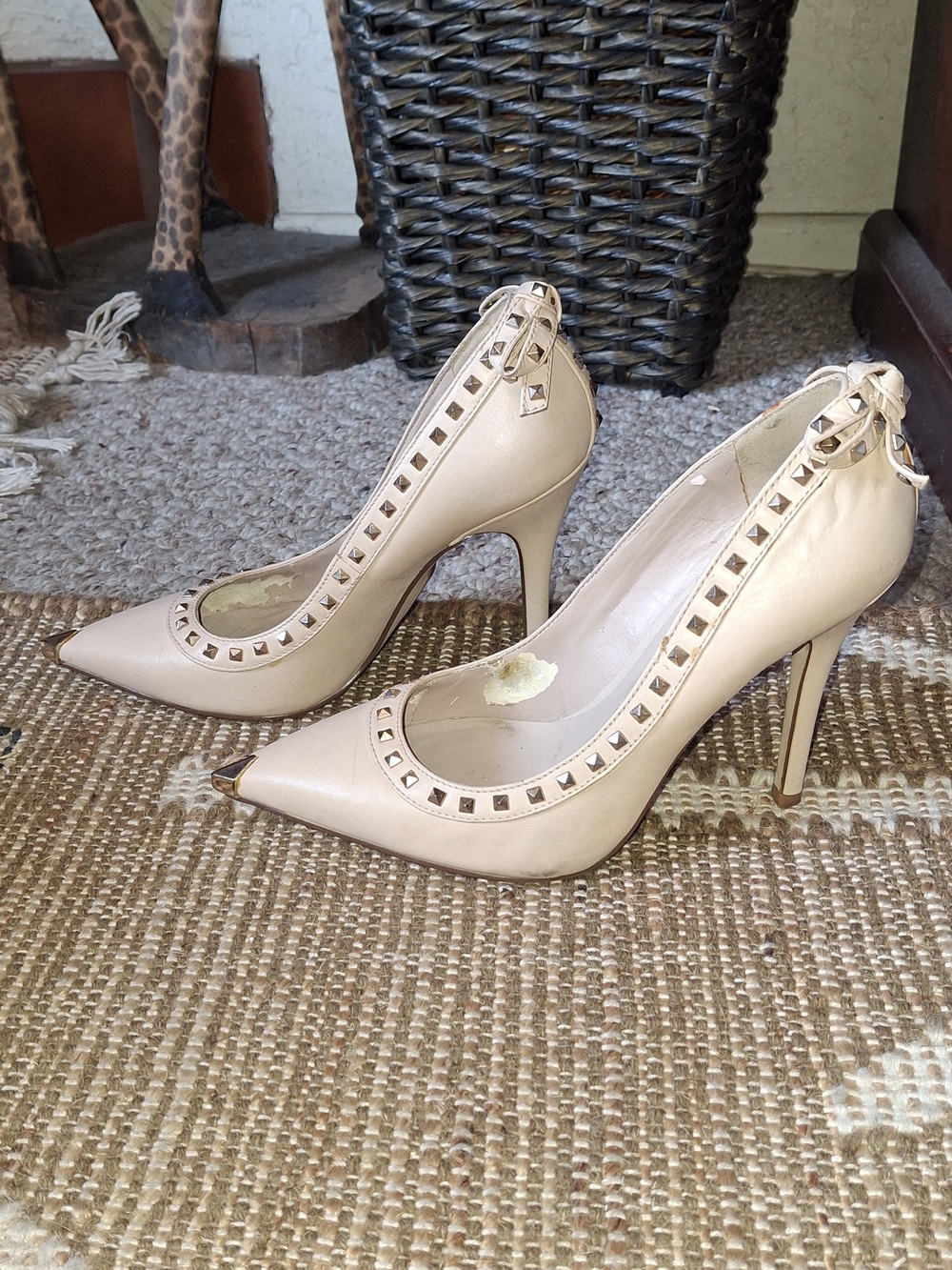 Truth Or Dare  By Madonna Women's Nude Stud-Trim Pointed-Toe High Heels